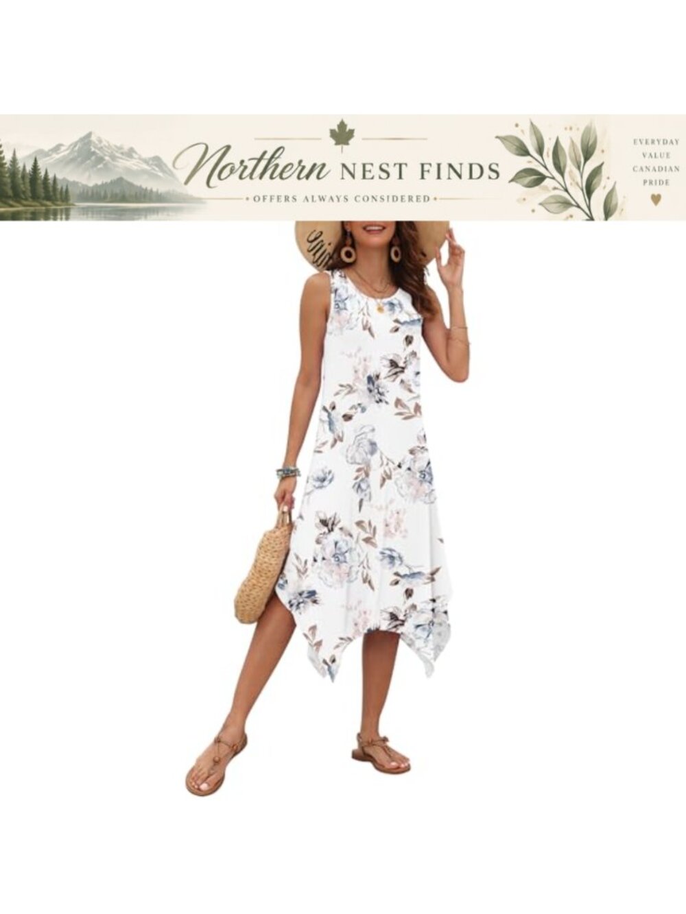 Sleeveless Tank Midi Dress Asymmetrical Floral Sundress Beach